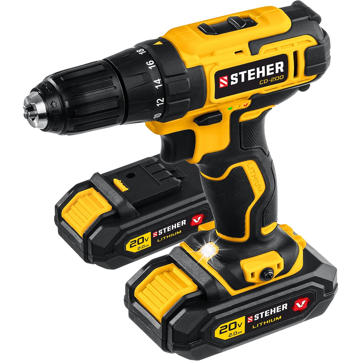 Дрель-шуруповерт, 2 АКБ (2 Ач), в кейсе CD-200-2