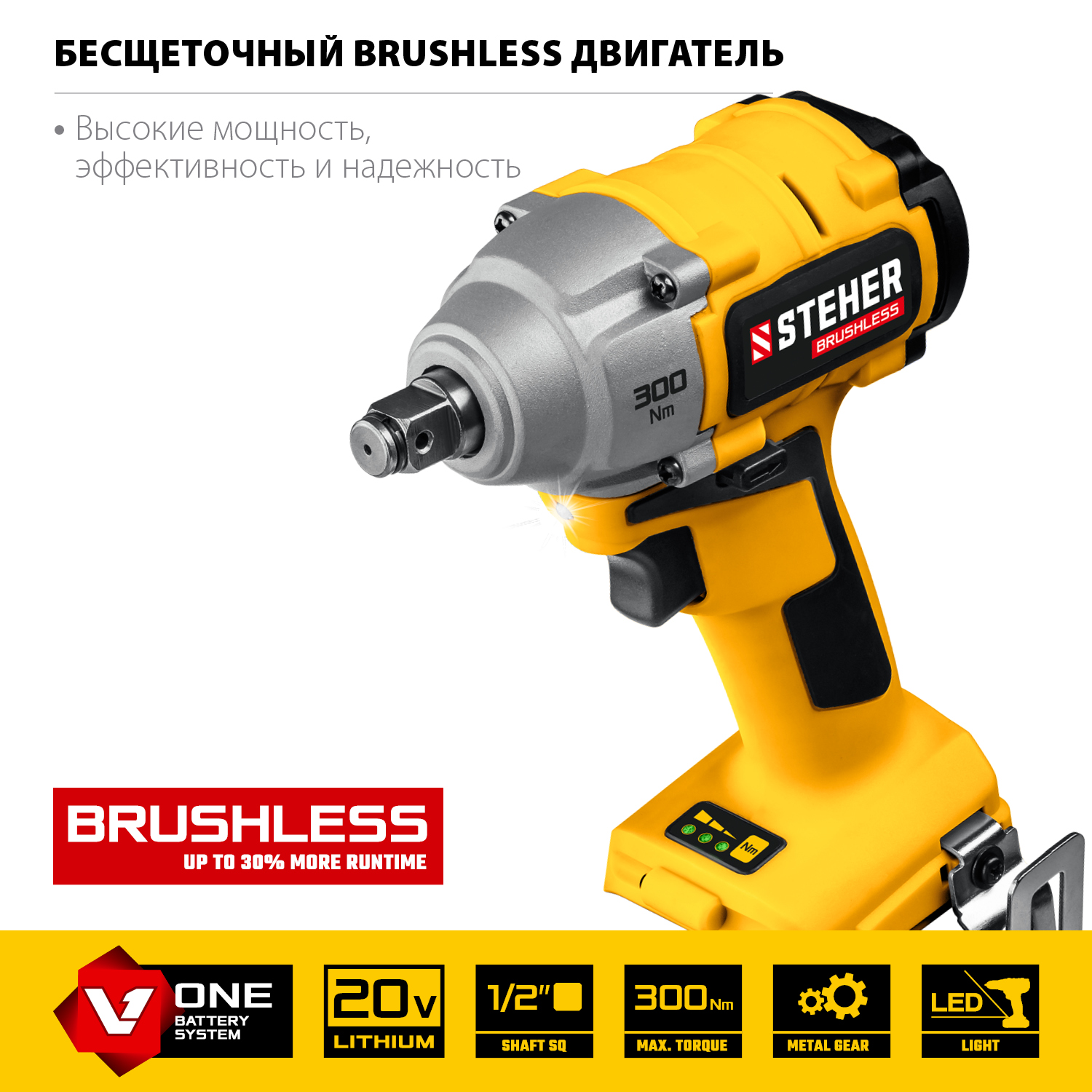 Бесщеточный гайковерт, без АКБ, в коробке CWB-300